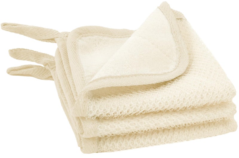 S&T INC. Exfoliating Washcloths, Dual Sided for Face and Body Scrub Towel, 9.9 Inch x 9.9 Inch, Cream, 3 Pack - Image 1